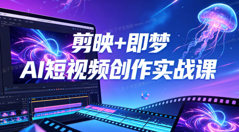 剪映 + 即梦 AI 短视频创作实战课｜AI 图文视频制作、古风风景爆款短视频零基础教程-茄子学堂-学必富