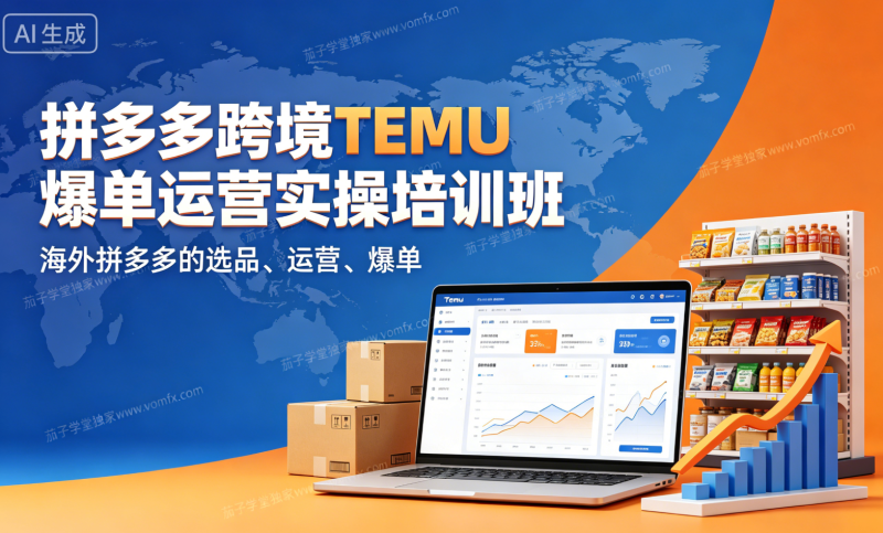 拼多多跨境TEMU爆单运营实操培训班，海外拼多多的选品、运营、爆单-茄子学堂-学必富