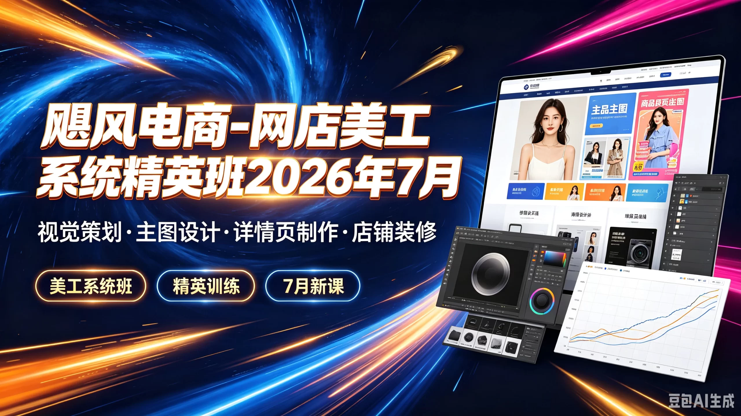 【精】飓风电商-网店美工系统精英班2026年7月，视觉策划·主图设计·详情页制作·店铺装修，美工系统班、精英训练、7月新课-茄子学堂-学必富