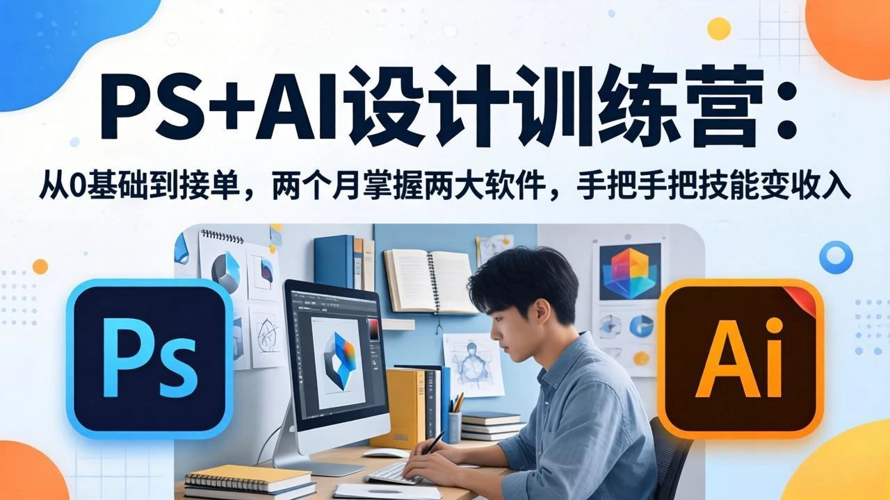 【精】PS+AI设计训练营：从0基础到接单，两个月掌握两大软件，手把手把技能变收入-茄子学堂-学必富