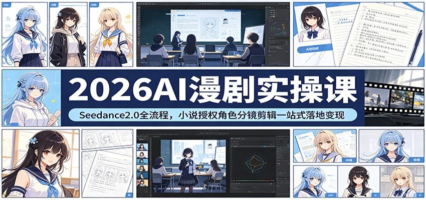 【精】2026AI漫剧实操课：Seedance2.0全流程，小说授权角色分镜剪辑一站式落地变现-茄子学堂-学必富
