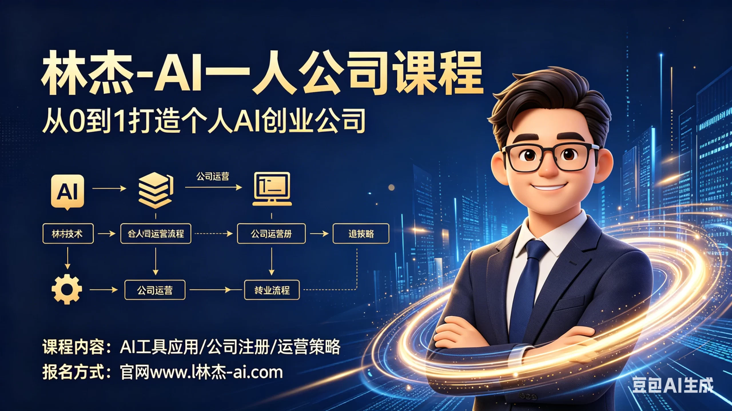 林杰-AI一人公司实战教学，让AI替你写文案、剪视频、找客户-茄子学堂-学必富