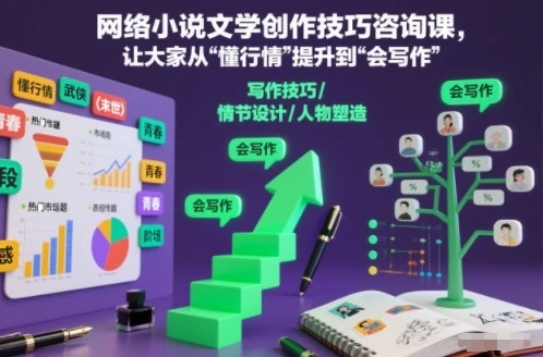 【精】网络小说文学创作技巧咨询课，让大家从“懂行情”提升到”会写作”的高度-茄子学堂-学必富