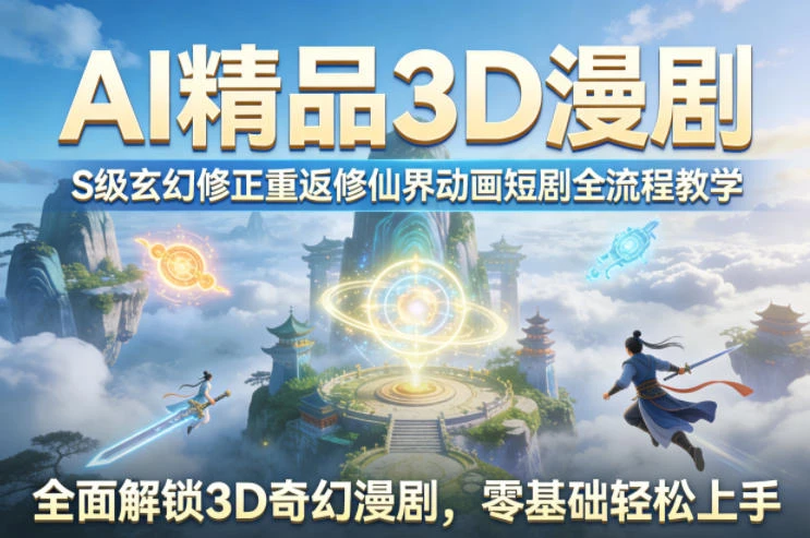 【精】AI精品3D漫剧S级玄幻修正重返修仙界动画短剧全流程教学，全面解锁3D奇幻漫剧，零基础轻松上手-茄子学堂-学必富