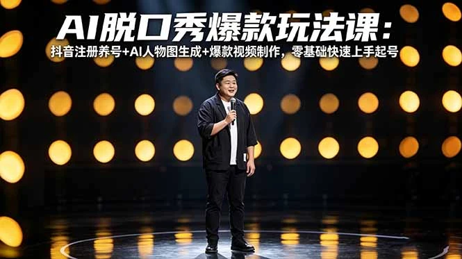 【精】AI脱口秀爆款玩法课：抖音注册养号+AI人物图生成+爆款视频制作，零基础快速上手起号-茄子学堂-学必富
