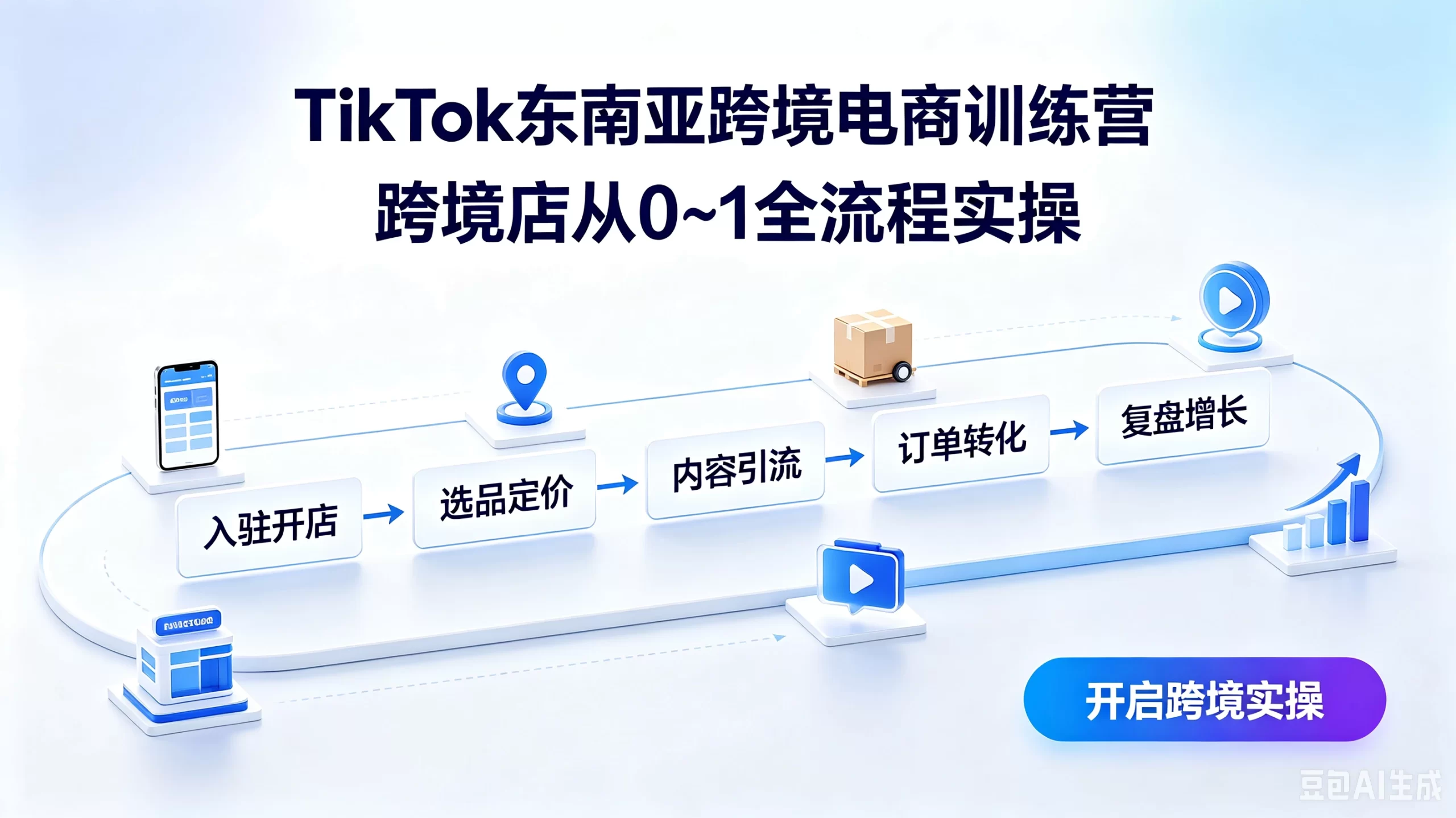 【精】TikTok东南亚跨境电商训练营跨境店从0~1全流程实操，复盘增长、订单转化、内容引流、选品定价、入驻开店-茄子学堂-学必富